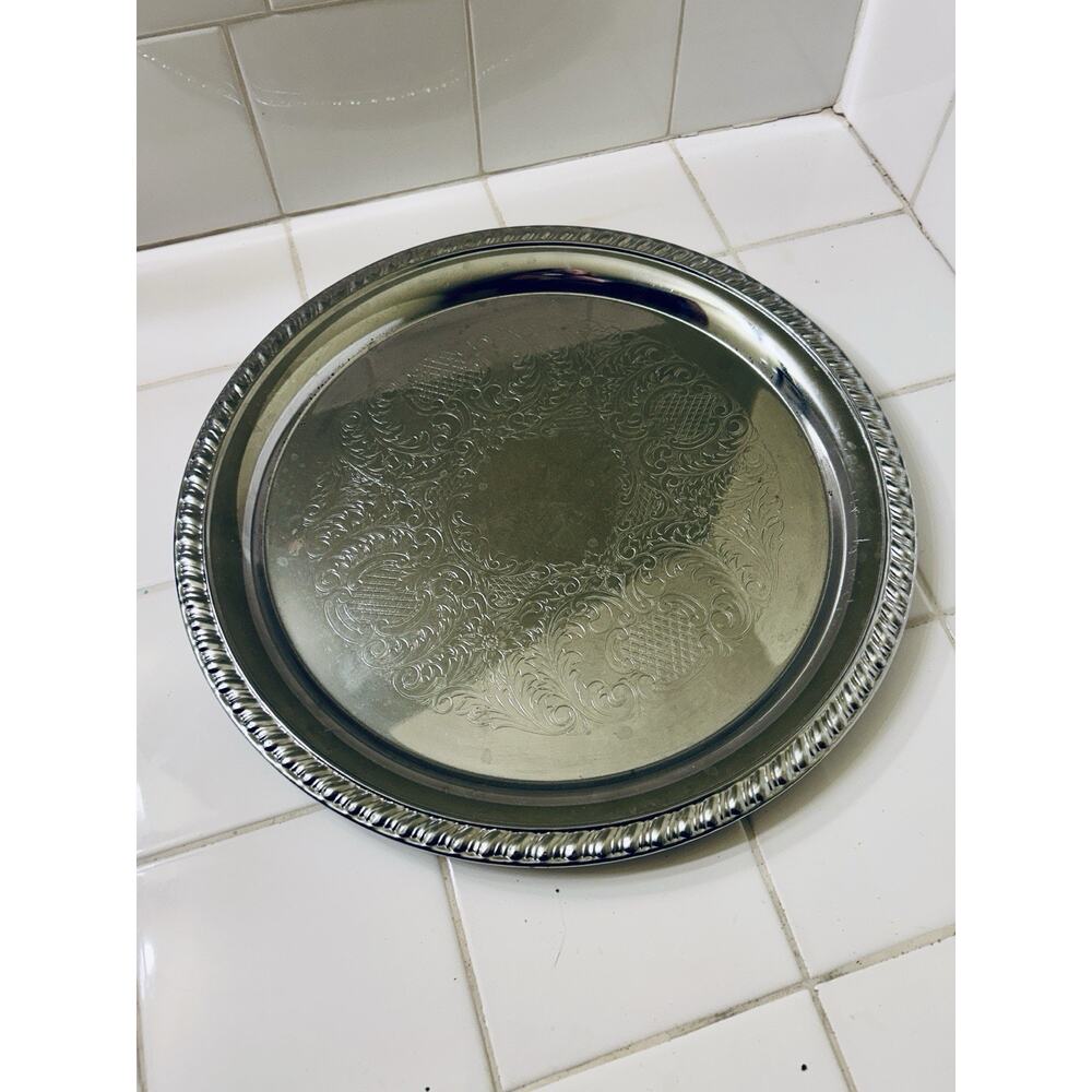 Vintage Taylor & Tibbits Silver Plate Tray With Braided Border 12" Made USA